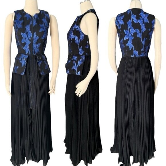 Anthropologie Bhanuni by Jyoti Sleeveless Metallic Jacquard Pleated Midi Dress - Picture 5 of 11